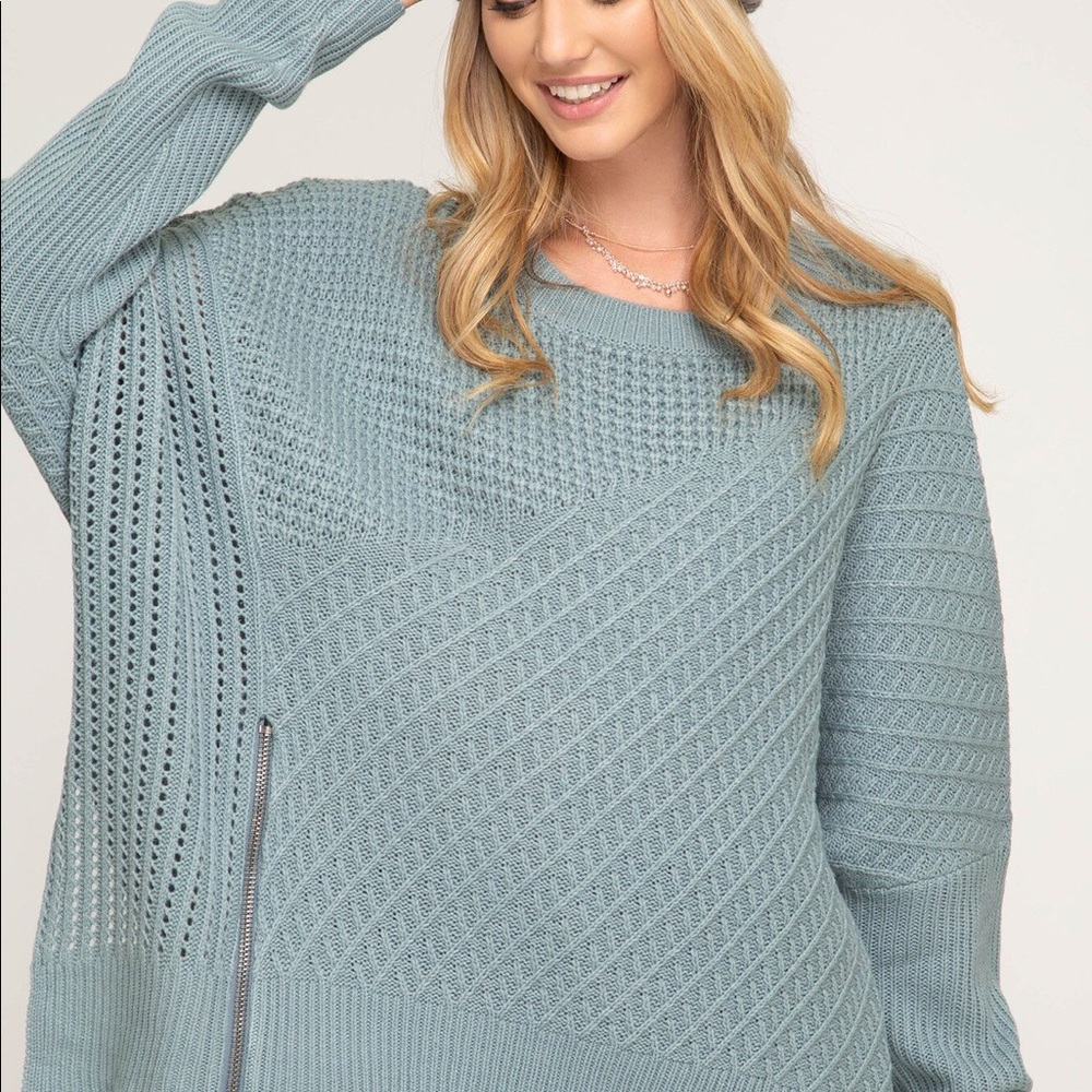 Oversized blue zipper sweater - Picture 2 of 4